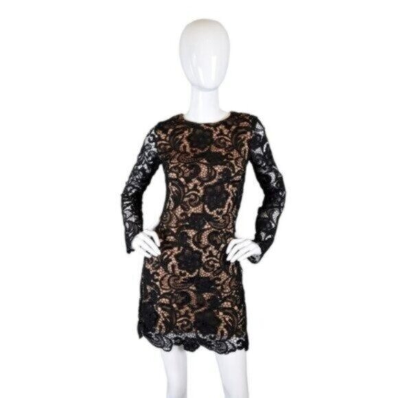 Dress The Population Floral Crochet Lace Mini Dress Black And Nude Size XS - Picture 7 of 7